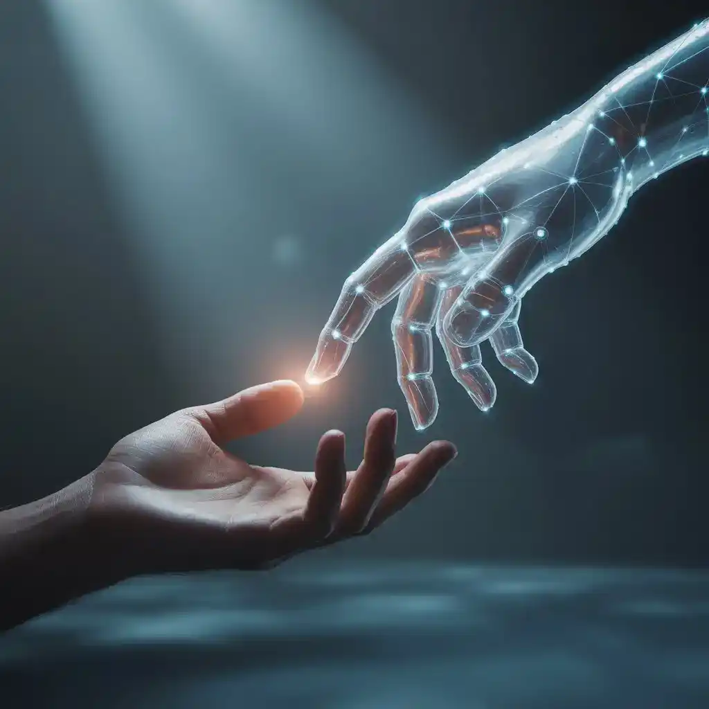 A human and Ai reaching out to each other